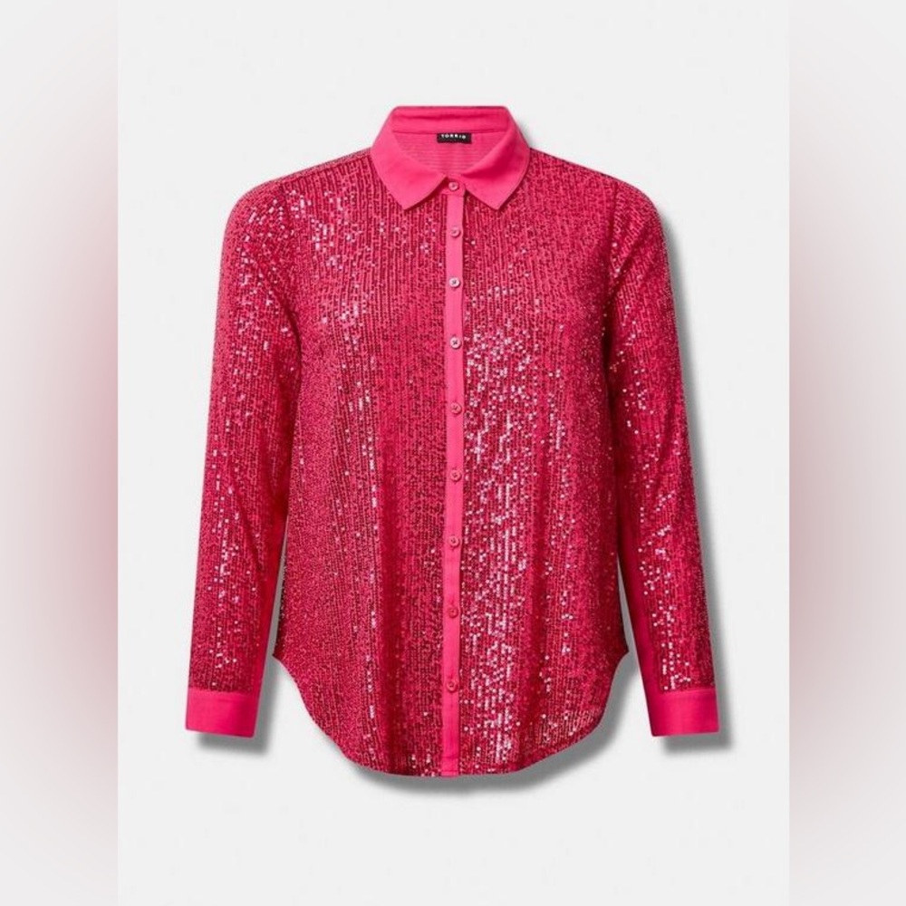 Torrid Pink Peacock Madison Sequin Long Sleeve Shirt